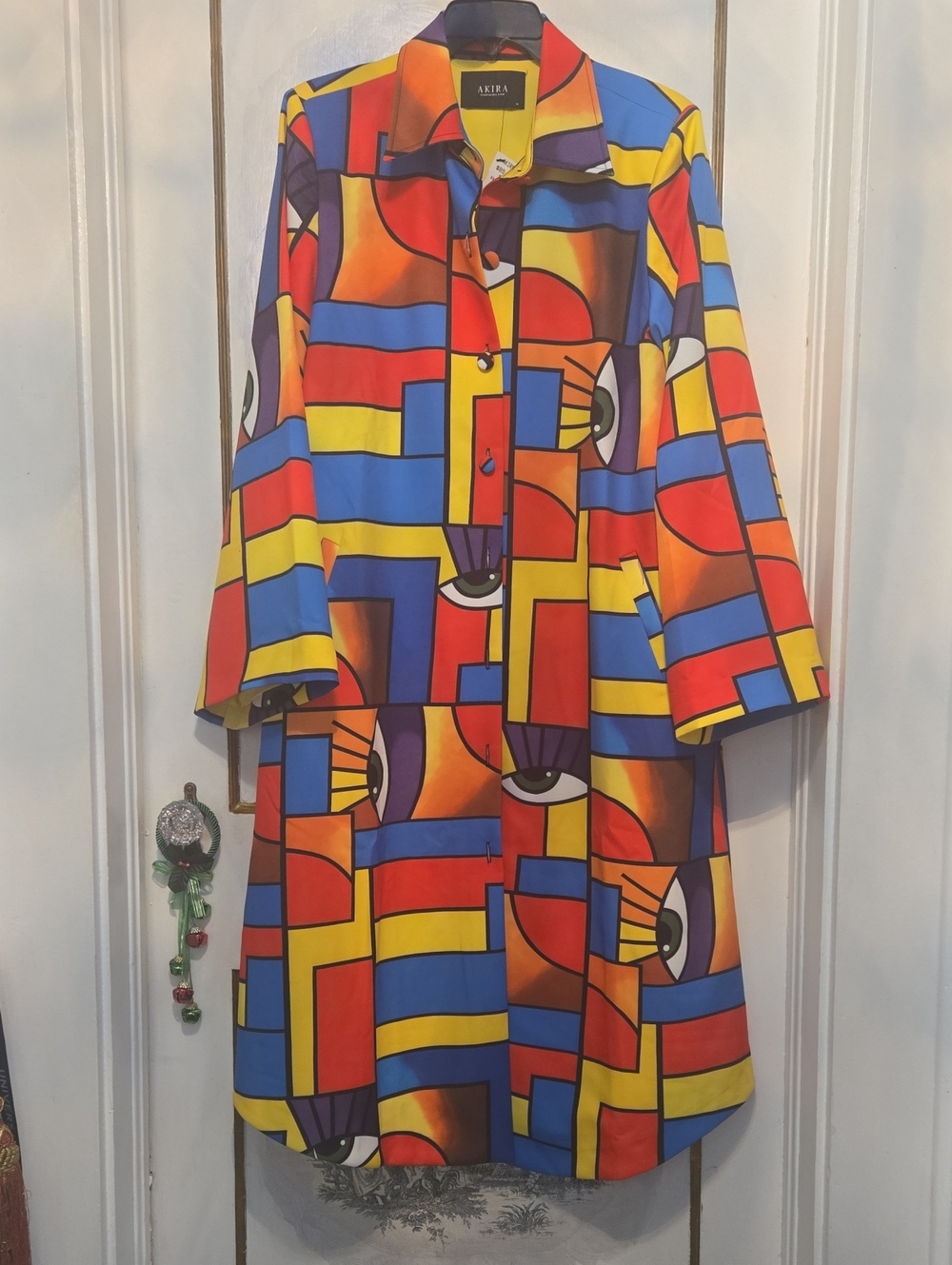 Stunning Multicolor Graphic Button-Up Trench - Bold Abstract Print - Picture 2 of 8